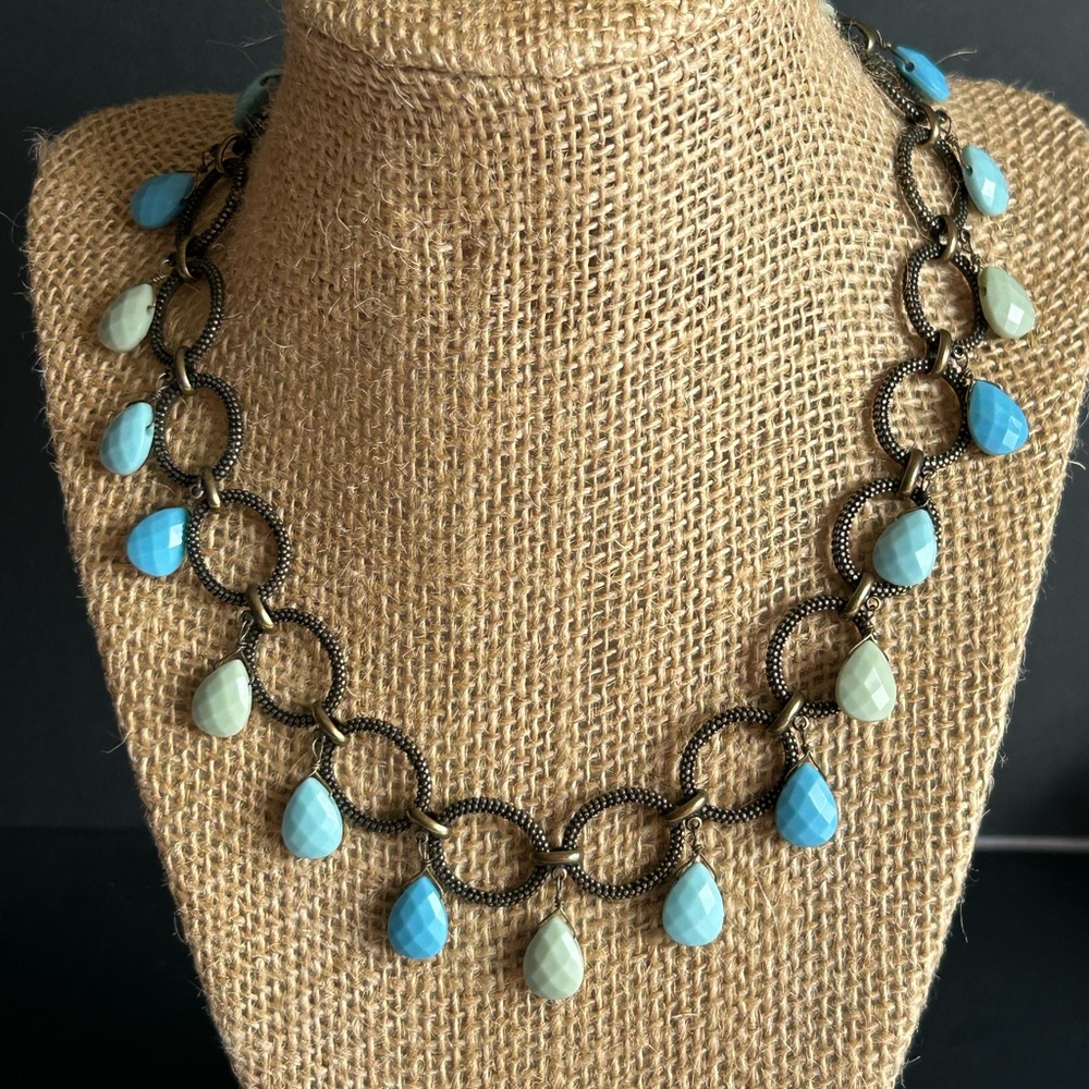 Premier DesignsAntique Gold Tone Green & Blue Teardrop Toggle Necklace (3